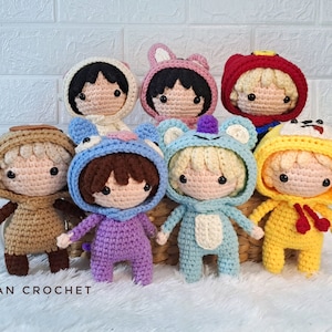 Crochet amigurumi Kpop BTS in Bt21 costume, English PDF pattern