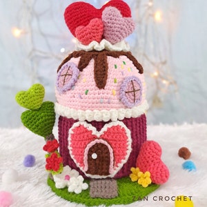 Crochet Valentine Cupcake Fairy House, Crochet house, English PDF pattern