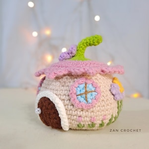 Crochet Flower Fairy House Storage container, Pin Cushion, English PDF Pattern