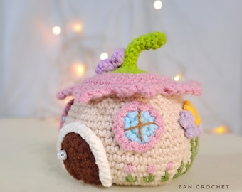 Crochet Flower Fairy House Storage container, Pin Cushion, English PDF Pattern