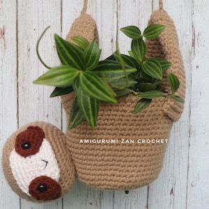Amigurumi Sloth Plant Hanger, Crochet Pattern, Digital Pattern, English PDF pattern