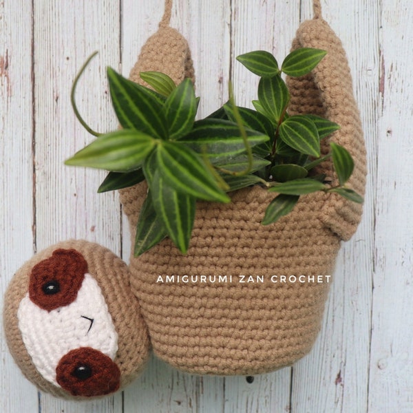 Amigurumi Sloth Plant Hanger, Crochet Pattern, Digital Pattern, English PDF pattern