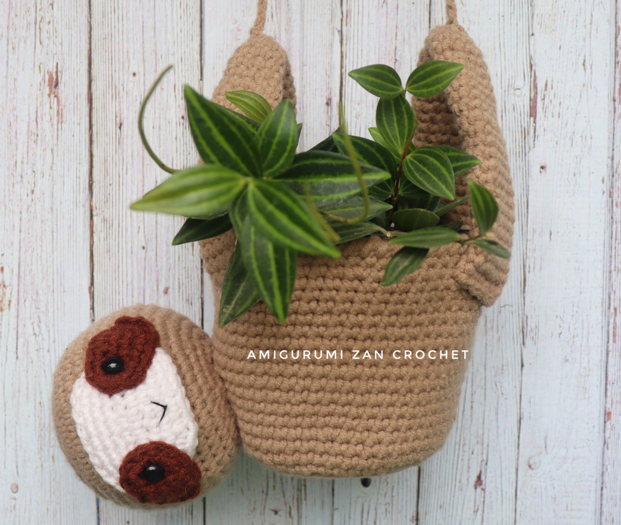 Amigurumi Sloth Plant Hanger Crochet Pattern (English PDF)