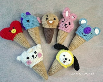 English Pattern, Crochet Amigurumi BT21 Ice cream