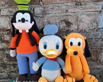 Bundle 3 Friends Crochet Amigurumi Donald+Pluto+Goofy Big Size, English Pdf Pattern