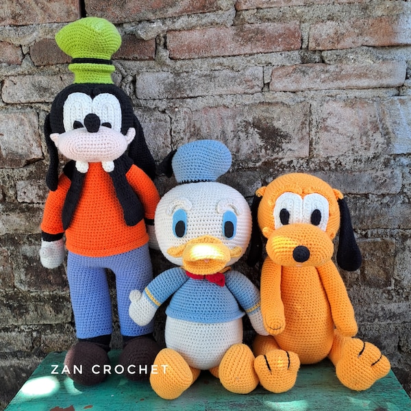 Bundle 3 Friends Crochet Amigurumi Donald+Pluto+Goofy Big Size, English Pdf Pattern