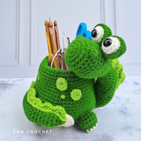 Crochet Dino Holder, English PDF pattern