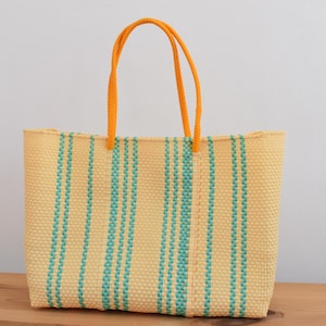 Bolsa Grande 45*35*14 cm Bolsa mexicana tejida a mano con plástico reciclado - Hermosa Bolsa de Playa - Bolsa de mercado - Manejamos Mayoreo