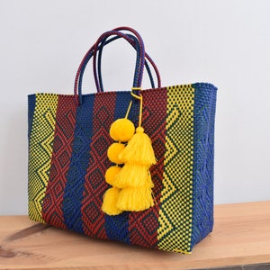 BIG Bag 45*35*14 cm Mexican handwoven bag with recycled plastic - Beautiful Beach Bag - Mercado Bag - Mexican handcraft. Wholesale Too