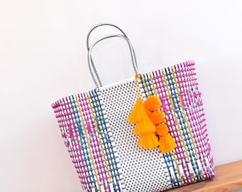 XL Tote Bag 45*40*17 cm Mexican handwoven bag with recycled plastic - Beautiful Beach Bag - Grocery Bag - Mexican handcraft. Wholesale Too