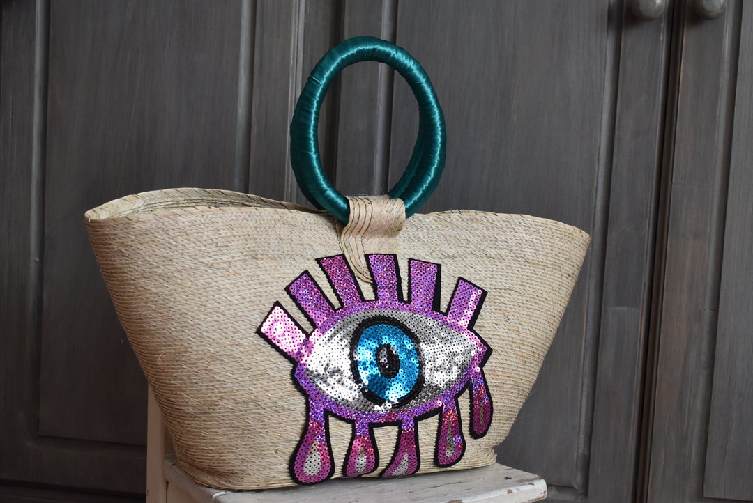 Mexico Rope Handle Bag Mexican Handicraft Bag, Handmade Bag From Mexico. Green Handles & Pink ...