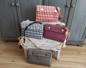 Clutch.Woven bag. Beige & Red. Mexican bag, handwoven with plastic. Wholesale TOO!! *