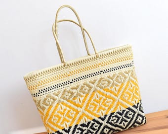 1 Mexican Handwoven XL Tote with recycled plastic 45*40*17 cm Perfect for beach, travel, books, gym, farmer&#39;s market, laptops WHOLESALE Too