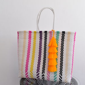 1 XL TOTE. Woven with recycled plastic. Mexican bag, handwoven. For the beach easy to wash Wholesale Too !!!