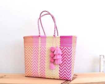 XL Tote Bag 45*40*17 cm Mexican handwoven bag with recycled plastic - Beautiful Beach Bag - Grocery Bag - Mexican handcraft. Wholesale Too