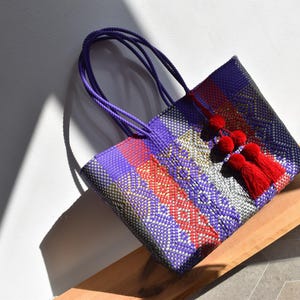 Bolsa Grande 45*35*14 cm Bolsa mexicana tejida a mano con plástico reciclado - Hermosa Bolsa de Playa - Bolsa de mercado - Manejamos Mayoreo