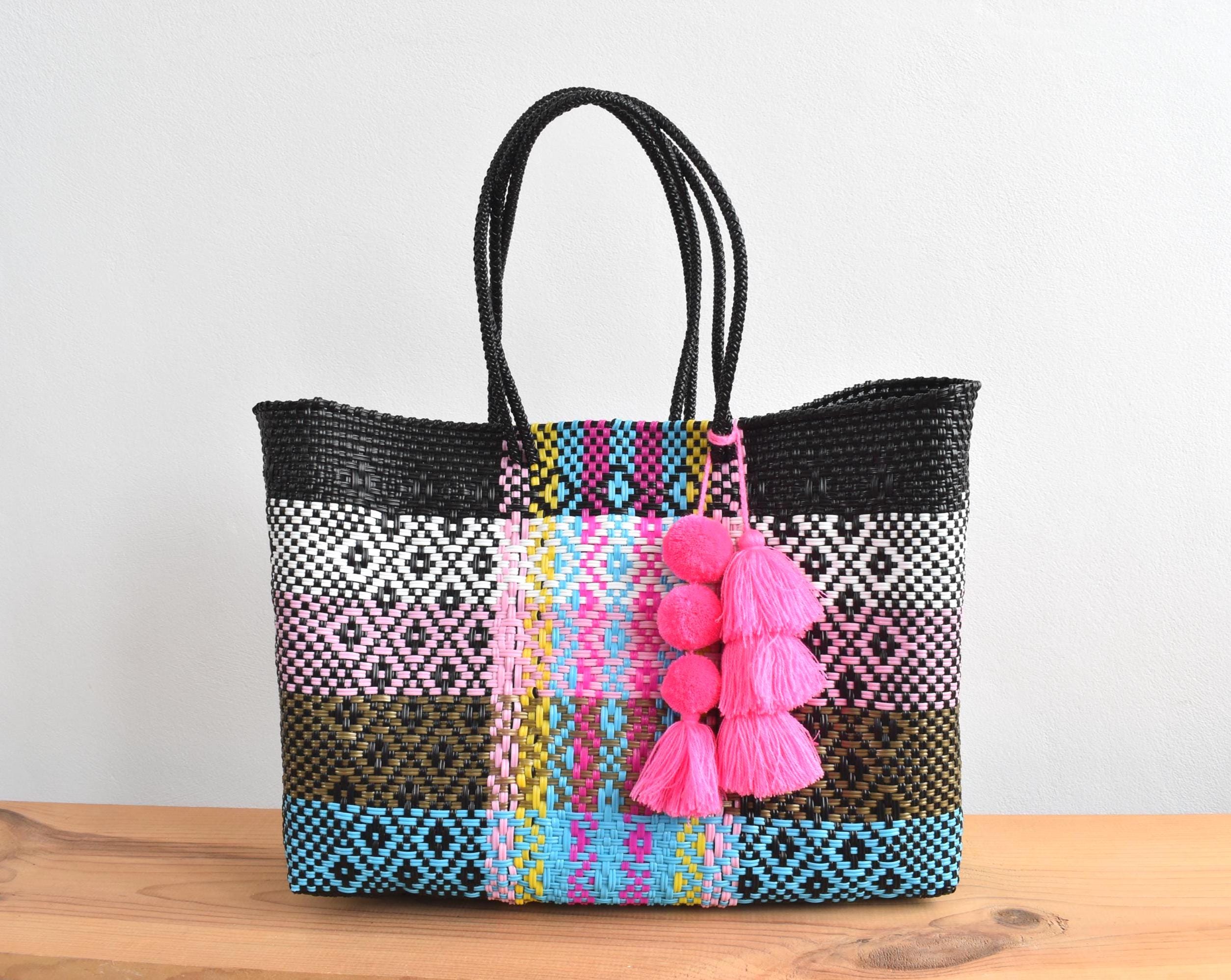 Large Bag 45*35*14 cm Mexican bag handwoven with recycled plastic - Beautiful Beach Bag - Market Bag - We Handle Wholesale