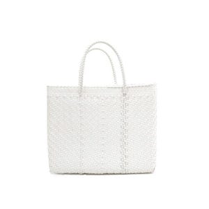 May include: White woven tote bag with two handles.