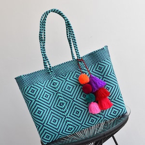 Bolsa Grande 45*35*14 cm Bolsa mexicana tejida a mano con plástico reciclado - Hermosa Bolsa de Playa - Bolsa de mercado - Manejamos Mayoreo