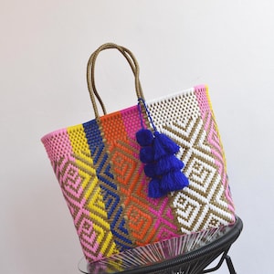 Bolsa TOTE XL feita à mão 45*40*17 cm. Tecido à mão XL. Bolsa Mexicana. Bolsa de Praia. Sacola de compras. Bolsa de piscina.  Nós trabalhamos com atacado!!