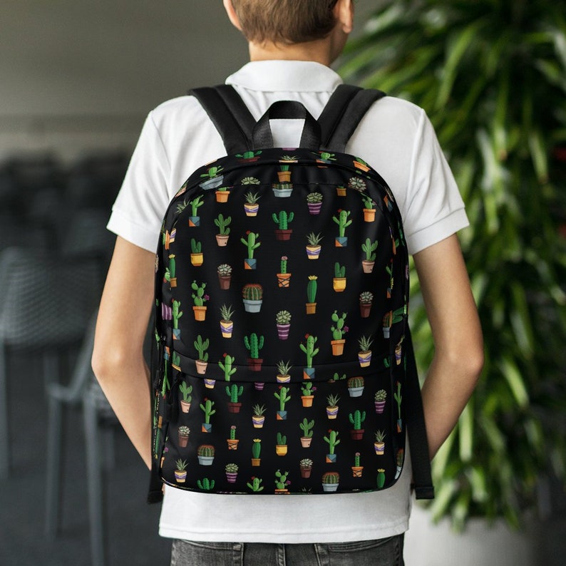 Cactus Backpack Black Background Pocket for a 15\u201d Laptop Cactus Lovers Cactus and Succulents Back to School Water resistant Bag