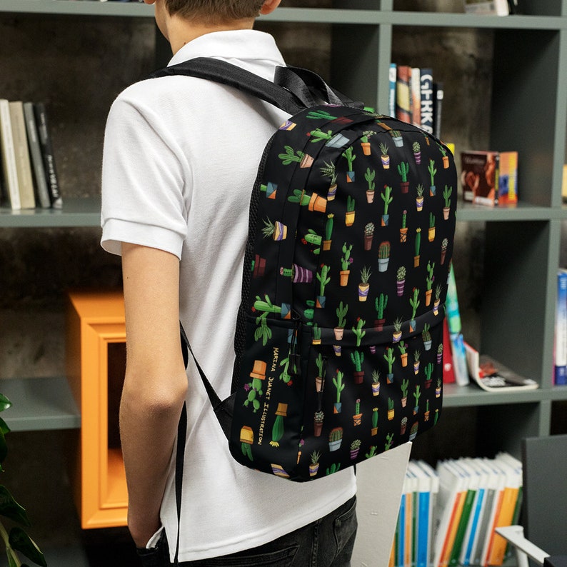 Cactus Backpack Black Background Pocket for a 15\u201d Laptop Cactus Lovers Cactus and Succulents Back to School Water resistant Bag