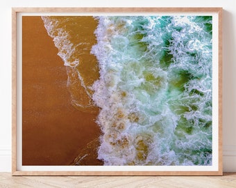 Aerial Beach Photography, Surf, Waves, Ocean, Green, Print, Tropical, Home Decor, Wall Art, Giclee