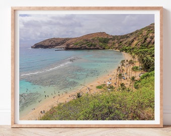 Looking down on Hanauma Bay on Oahu, Hawaii Photography, Print, Wall Art, Poster, Digital Download, Hawaiian, Wanderlust Decor, Oahu Art