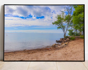 Lake Ontario, Toronto Canada Beach Photography, Lake House Decor, Print, Wall Art, Digital Download, Trees, Great Lakes, Wanderlust Decor