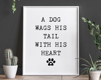 Dog Wags his Tail with his Heart, Puppy Love, Dog Quote, Printable Wall Art, Home Decor, Print, Digital Download, Veterinarian gift, DIY,