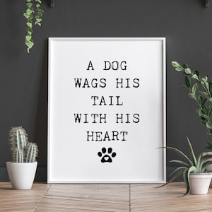 Dog Wags his Tail with his Heart, Puppy Love, Dog Quote, Printable Wall Art, Home Decor, Print, Digital Download, Veterinarian gift, DIY, image 1