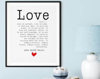 Love 1 Corinthians 13, Love Never Fails, Love Art, DIY, Printable Wall Art, Home Decor, Poster, Print, Quote Art, Digital Download, Bible