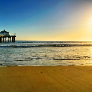 Manhattan Beach Pier at Sunset Photograph Print, Ocean, Water, Beach Life, Los Angeles California, Home Decor, Wall Art, Photography