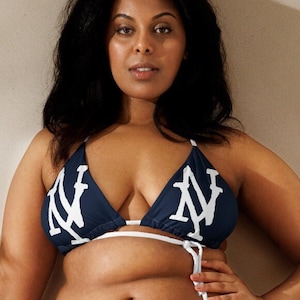 Grunge Aesthetic Bikini – Navy Triangle Bikini Top, Edgy NYC Swimwear, Eco-Friendly Recycled Swim Set, Urban Streetwear Beachwear