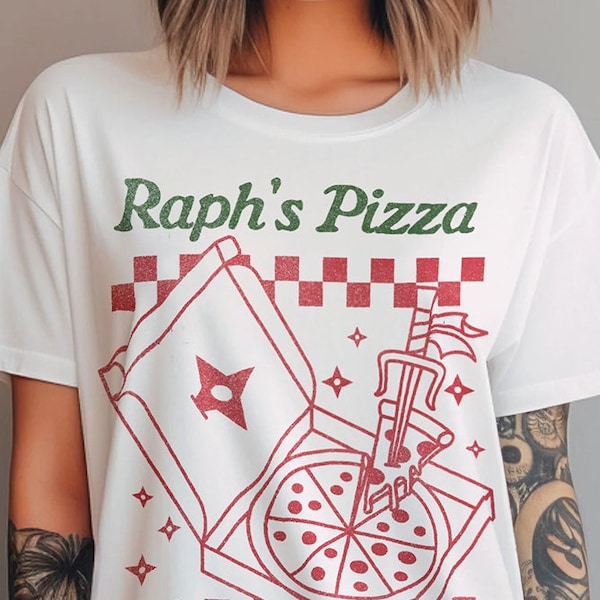 Raph's Pizza White Unisex T-Shirt - Ninja Sai & Pizza Graphic - Retro Pizzeria Design Tee NYC