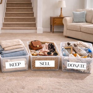 Custom Decluttering Labels | Personalized Sorting Bin Labels | Custom Keep Donate Sell Labels | Home Organization Labels | Declutter Labels