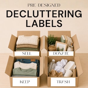 Keep Donate Sell Labels | Decluttering System Sorting Stickers (14 Labels)