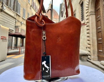 Bolsos de cuero italianos hechos a mano para mujer l l elegante bolso de cuero de Florencia, bolso mochila