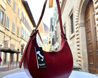 Italian Handmade Leather Handbag for Women, Made in Italy Red Bag