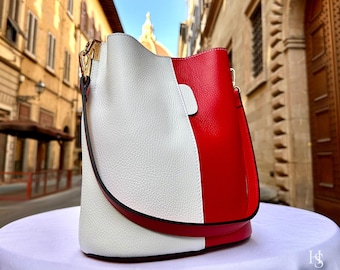 Handmade Italian Leather Bucket Bag for Women, made in Italy