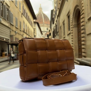 Italian Handmade Leather Crossbody Bag: Brown Woven Tote
