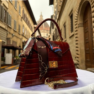 Bolsos de piel hechos a mano italianos para mujer l l Elegante bolso de piel de Florencia / Fabricado en Italia