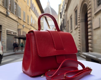 Sacs en cuir italiens faits main pour femme l l Élégant fourre-tout en cuir de Florence, Sacs à main en cuir rouge