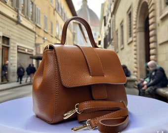 Italian Handmade Leather Bags For Woman l l Elegant Leather Tote From Florence, brown leather bag