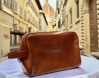 Italian Handmade Italian Leather Toiletry Unisex from Florence ll Made In Italy,leather dopp kit