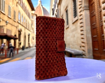 Italian Handmade Leather Wallet For Women | Florence Craftsmanship | Genuine Leather | Women's Fashion Accessory, brown woven leather wallet