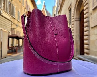 Italian Handmade Leather Bucket Bags For Woman Tote From Florence Made in Italy