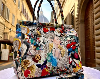 Borse in pelle italiane fatte a mano da donna / Elegante borsa in pelle di Firenze / Borsa realizzata artigianalmente con chiusura a lucchetto