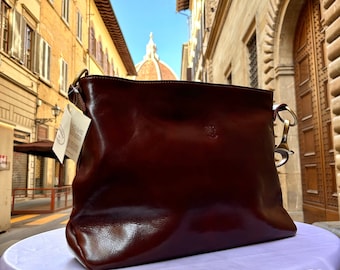 Handgjord italiensk läderväska, elegant Florensdesign