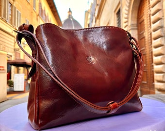 Italian Handmade Leather Bags For Woman l l Elegant Leather Tote From Florence, Made In Italy, Green purse